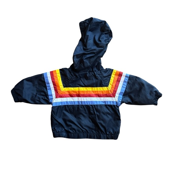The Children's Place Infant Navy Windbreaker Sz 0-6 Mth Rainbow Hooded Lined Zip - Picture 2 of 6